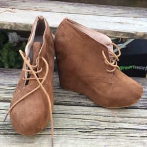 Brown suede wedged boots
